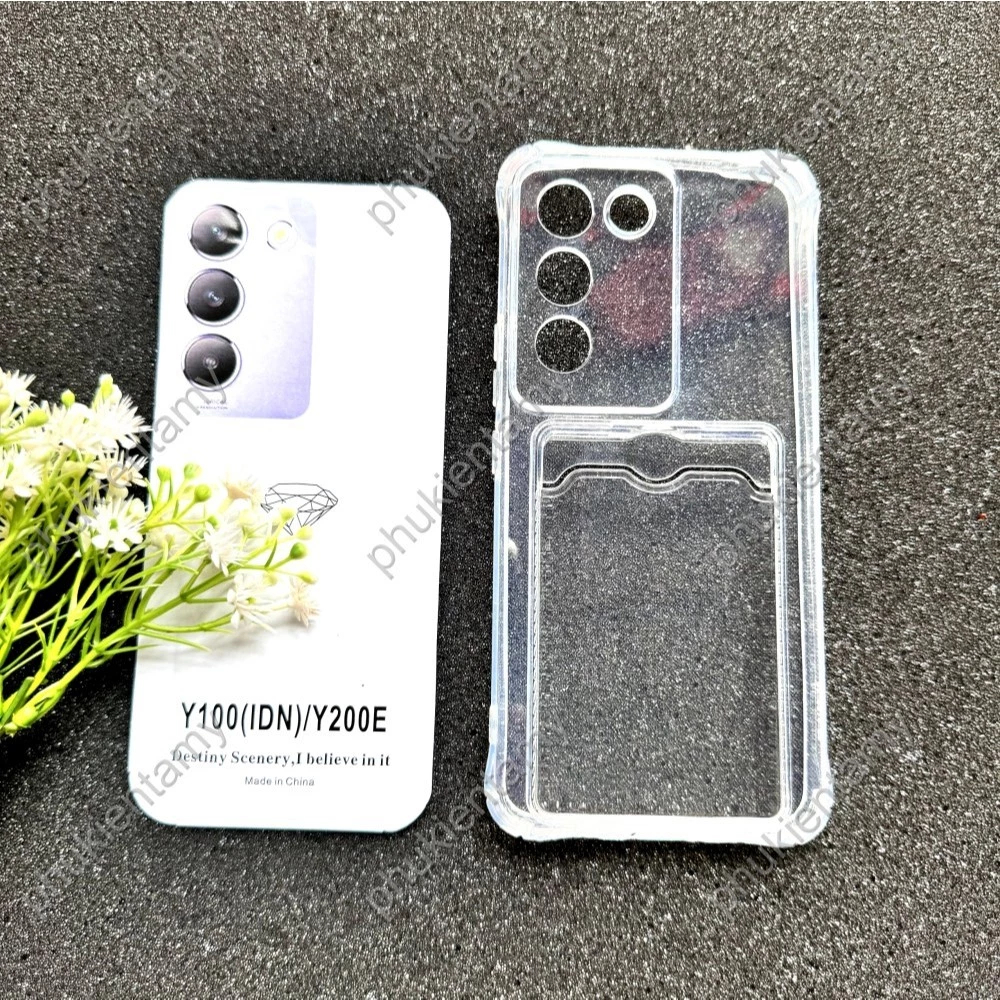 ỐP LƯNG Vivo Y100 5G / Y200e 5G Dẻo Trong Suốt Có 4 Gốc Chống Sốc, Chống Va Đập, Có Khe Ví Đựng Thẻ Card.