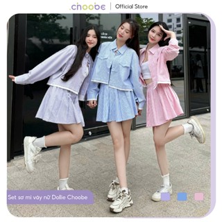Set bộ áo sơ mi kèm chân váy Choobe dáng rộng hoạ tiết kẻ sọc phong cách Hàn Quốc ASM10+ CSM10