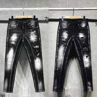  Quần jean nam DSQ Đen wash 2 đáy chẻ thân rách xước nhẹ ,chất jean co giãn dày dặn phong cách trẻ trung hotrend 