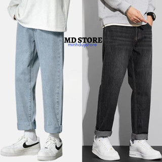 Quần jeans baggy nam ống suông rộng Wash Retro màu xanh, đen vải bò dày dặn T1 - ROWAY