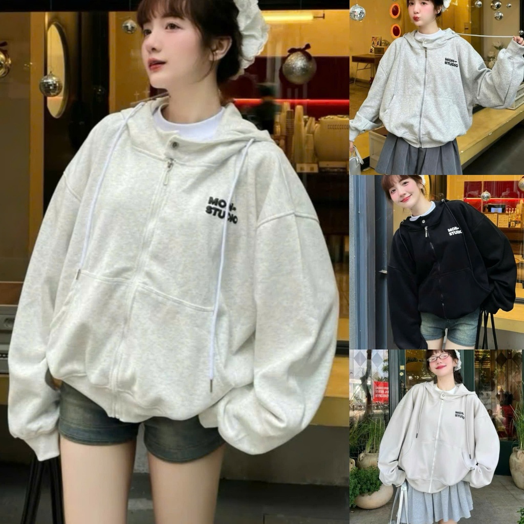 Áo Hoodie Khoác Nỉ Unisex Nam Nữ Form Rộng MON