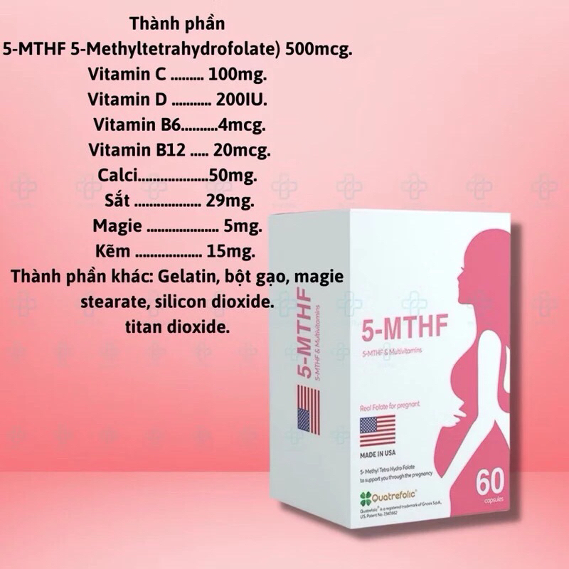5-MTHF(hộp 60 viên) Tăng thụ thai với người có đột biến gen MTHFR, Chống dị tật thai nhi và giảm ngu