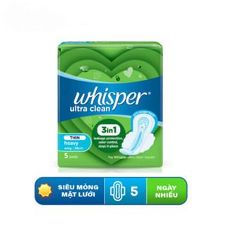 BĂNG VỆ SINH WHISPER CHO NGÀY NHIỀU VÀ ĐÊM MẶT LƯỚI 28CM 5 MIẾNG