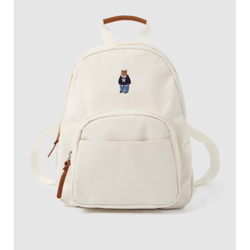 CHÍNH HÃNG - WHOAU Steve Bear Basic Backpack White - Balo, cặp màu trắng