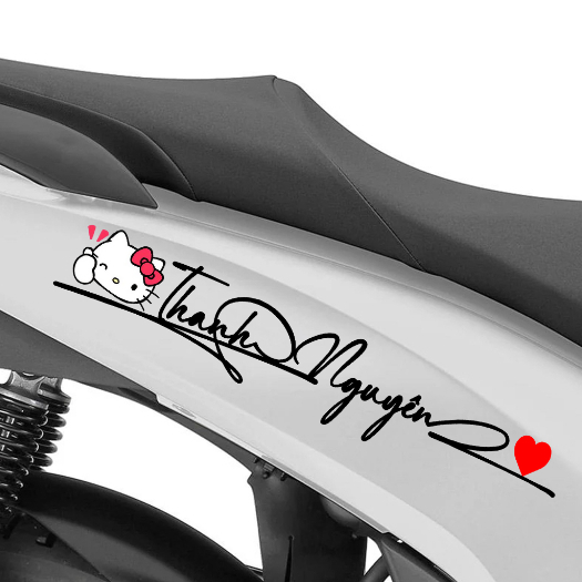 Tem dán xe Kitty theo yêu cầu, Decal chữ ký dán xe Kitty, Tem trang trí Kitty, Tem Kitty dễ thương