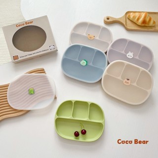 Khay ăn dặm silicon Cocobear 4 ngăn hình chữ nhật có kèm nắp đậy cho bé, Khay ăn dặm Cocobear có đế hít cho bé ăn BLW