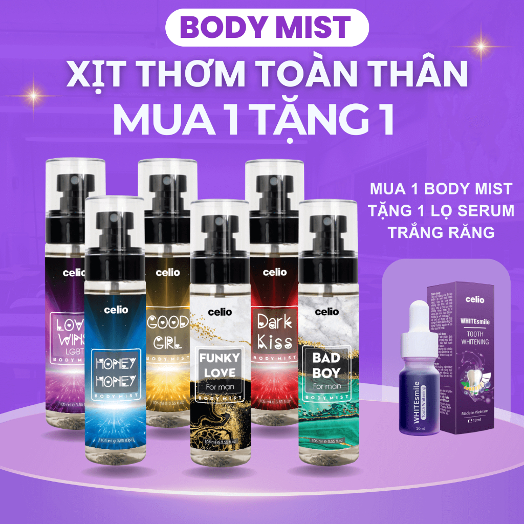 Body mist Nam Nữ MUA 1 TẶNG 1 Xịt Thơm Toàn Thân Lưu Hương 6 Giờ - Nước Hoa Đi Học Đi Chơi BODYMIST