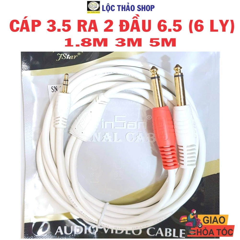 Cáp 3.5 ra 2 đầu 6.5 dài 1.8M 3M 5M Jstar - Dây 3.5 ra 2 đầu 6 ly - Cáp âm thanh Jack 3.5 ra 2 đầu 6