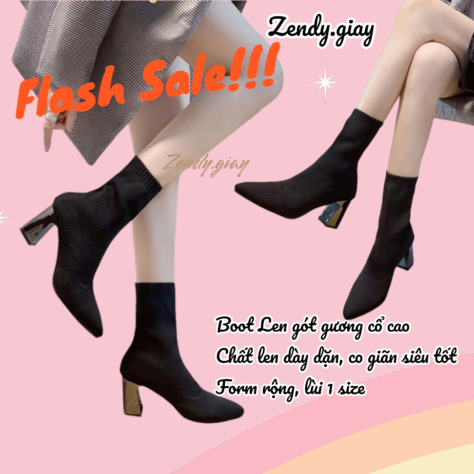 (Chân mỏng lùi szie) Boot Len Lửng Boot Nữ Cao Cổ Gót Trụ Bạc Tráng Gương Cao 7P, Boot Len qua Gối c