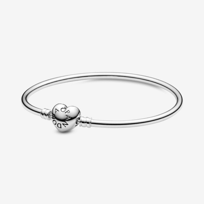 CHÍNH HÃNG - PANDORA Moments Bangle (Heart Clasp, Silver Sterling) - Vòng/lắc tay bạc 925, khoá tim,