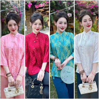 Đồ Lam Đi Chùa # Mẫu Gấm Cổ Lệch 3 Nơ # Quần Áo Nữ Cao Cấp