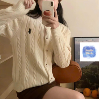 Áo Cardigan Len Thừng Cổ Tròn, Áo Khoác Chất Len Dày Dặn Mềm Mịn Màu Trơn Thêu Ngựa Ngực Thời Trang Nữ Thu Đông Thảo Chi