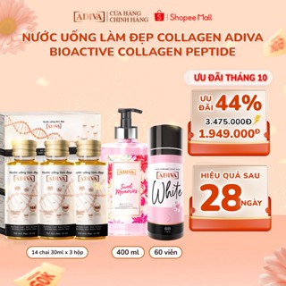 Combo 3 Hộp Collagen ADIVA Tem Trắng (42 Chai) + Viên Uống Trắng Da White 60 Viên và Sữa Tắm Sweet Memories 400ml