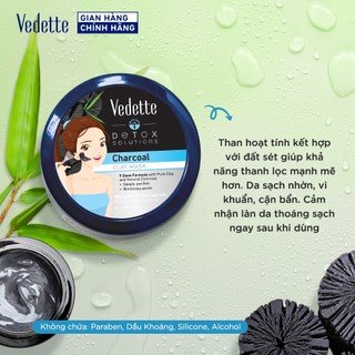Mặt nạ đất sét Vedette than hoạt tính 145g sạch sâu, loại bỏ bã nhờn, cặn bẩn, thu nhỏ lỗ chân lông