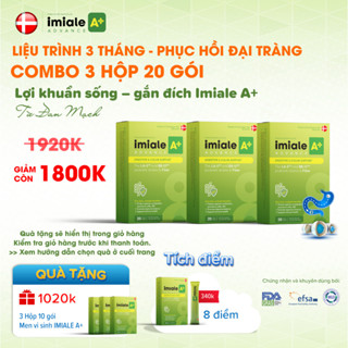 Bộ 3 Hộp 20 gói Men vi sinh IMIALE A+ Đan Mạch - Lộ trình 3 tháng cho viêm đại tràng, hội chứng ruột kích thích
