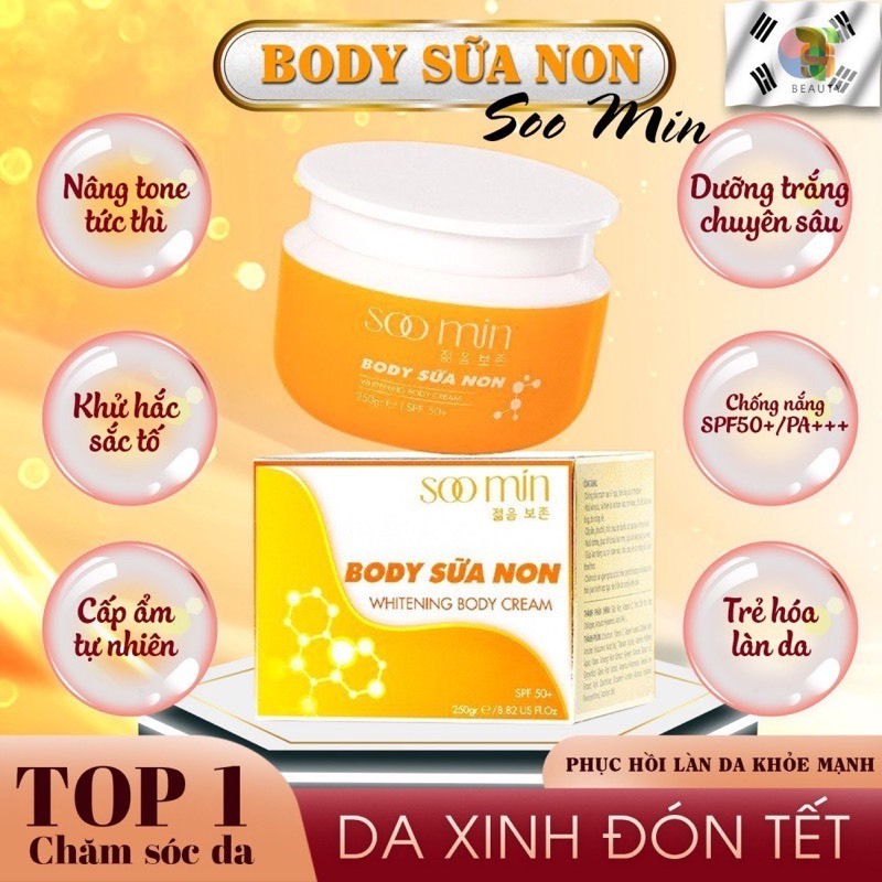 Kem body Soo Min trắng da cấp tốc, kem body trắng da Hàn Quốc, phục hồi da mỏng yếu 250gram