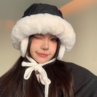 Mũ lông phối chất gió kèm chụp tai ấm áp mùa đông 2024 da25