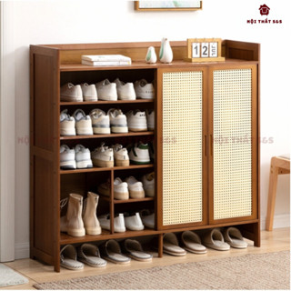 Tủ Giày Dép Thông Minh Cửa Lùa, Cửa Gấp Gỗ Tre Tự Nhiên, Kệ Đựng Giày Dép Gỗ Sơn Bóng Chống Nước, Mối Mọt, Mẫu TRE05