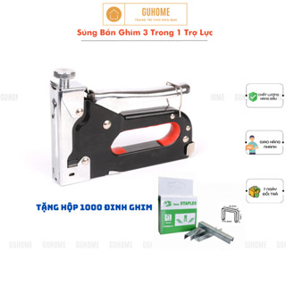 Súng Bắn Ghim, Máy Bấm ghim Đa Năng Cầm Tay 3 Trong 1 Trợ Lực, Bấm Gỗ, Bấm Yên Xe Tặng Hộp 1000 Ghim