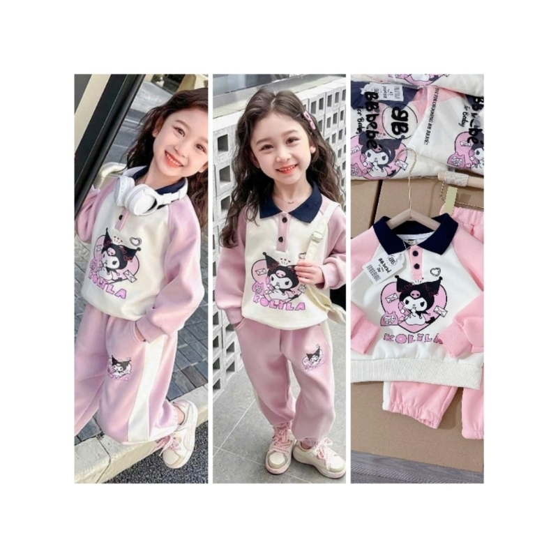 Bộ dài tay thu đông bé gái, Set nỉ 2 da Kurumi bé gái 9kg đến 24kg dễ thương, ấm áp bé mặc thoải mái
