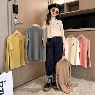 Áo giữ nhiệt cổ cao 3 phân in hình thỏ size Đại cho bé gái 14-36kg < 1m40