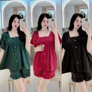 Đồ bộ nữ pijama lụa gấm xước áo cộc quần đùi mặc nhà CC108 tiểu thư dễ thương JUSOKA