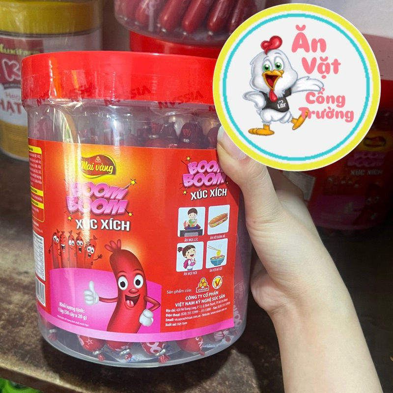 Hộp 50 cái xúc xích boom boom 1kg ăn liền siêu ngon, xúc xích boom boom ăn liền hộp 1kg 50 cái