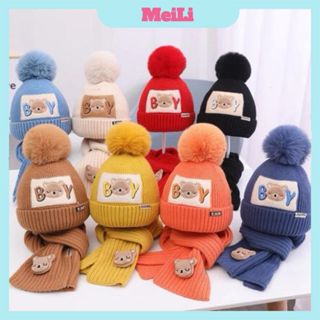 Mũ len kèm khăn " GẤU BOY " 🌸FREESHIP🌸 Mũ Nón len quả bông cho bé kèm khăn cực xinh siêu ấm.(tuyển sỉ)