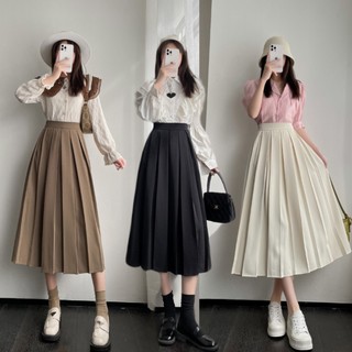  Chân váy xếp ly to dáng dài qua gối cạp cao bigsize - Chân váy xòe dài xếp li công sở học chơi tiệc chất tuyết mưa dày 