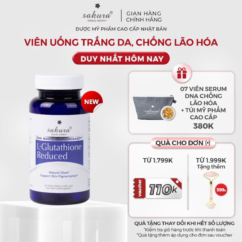 Viên uống trắng da chống lão hóa Sakura L - Glutathione Reduced 60 viên