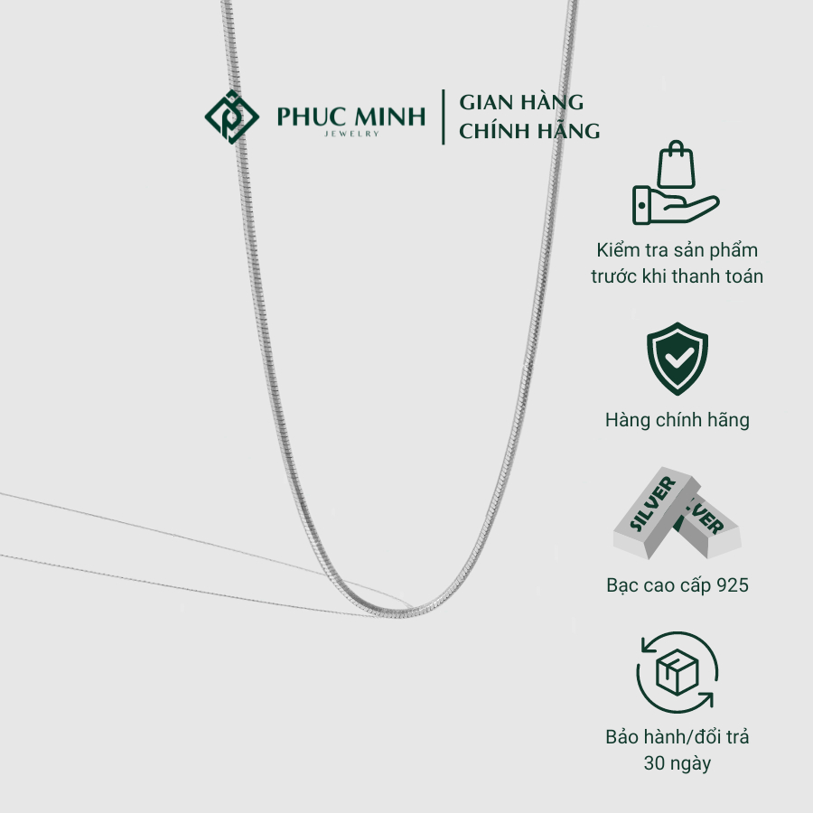 Dây chuyền Nam PMJ Vòng cổ bạc sợi mì thuôn trơn cá tính DCR001N-45 Phúc Minh Jewelry