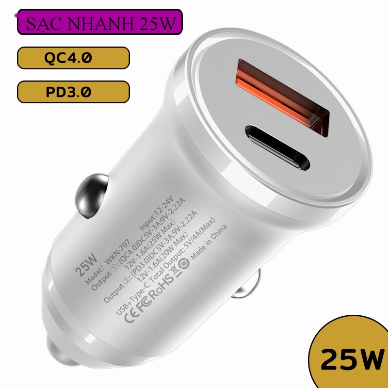 Tẩu sạc điện thoại ô tô củ sạc siêu nhanh xe hơi hai cổng sạc 3.1A PD cổng USB 12V 24V chống quá tải
