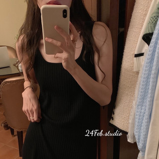 Váy nữ hai dây len gân dáng xuông phong cách Vintage Hàn Quốc XTT VN17