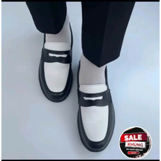 Giày peny loafer tăng cao 5cm giày dự tiệc nam da sít đen kết hộp sân lật trắng Hàng kĩ đếkhâu may chắcchắ đặtlùi 1 size