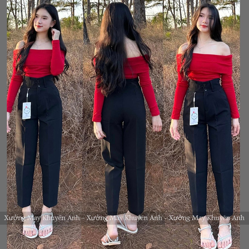 (DÀI 88-95-103CM)Quần tây nữ đi học lưng cao 1 2 khuy cài dáng quần baggy nữ học sinh đi học cấp 2 3