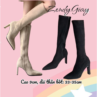  Bốt Nữ Da Lộn Boot Đùi Cao Cổ Gót Dẹt 9 Phân Bốt Mũi Nhọn và Boot Lửng Da Lộn Gót Vuông Hở Mũi  Fullbox  