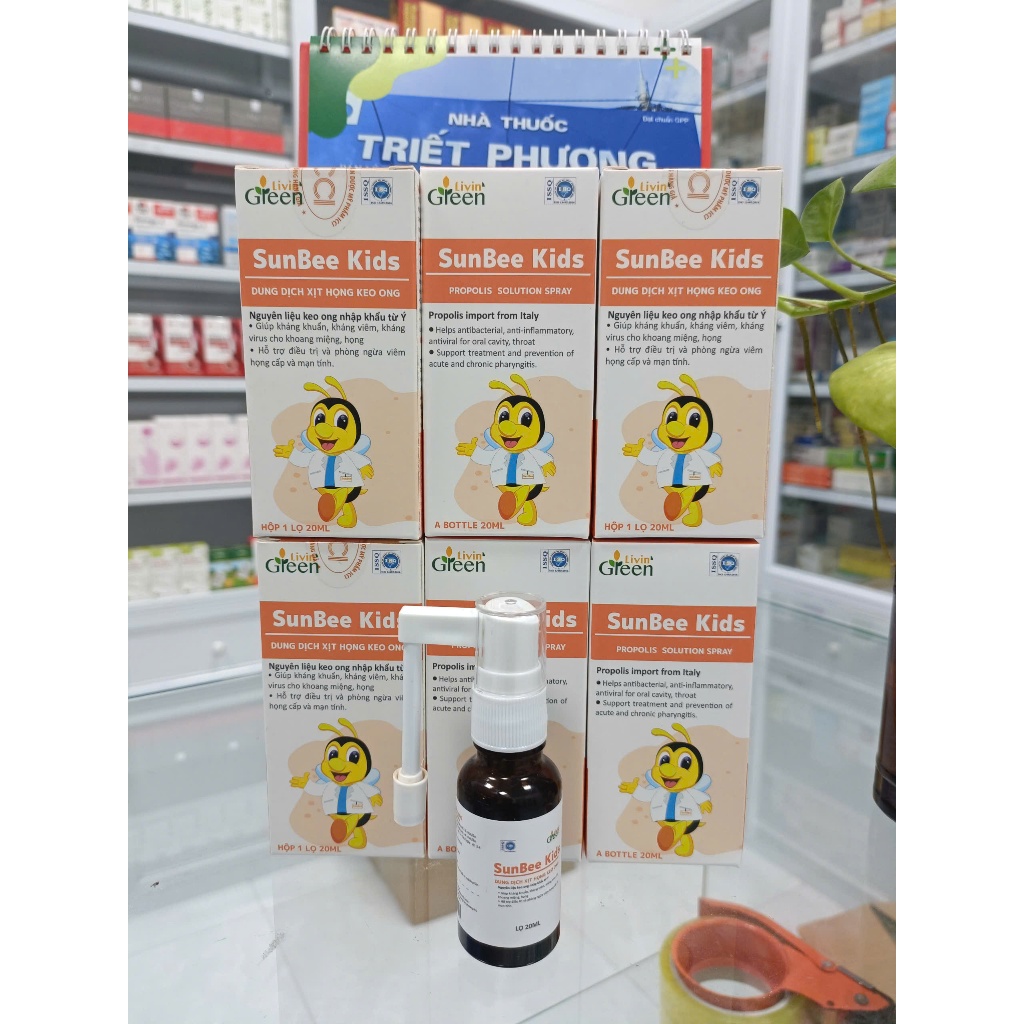 Xịt họng thảo dược Sunbee Kids - Dung dịch xịt họng keo ong - Hộp 20ml