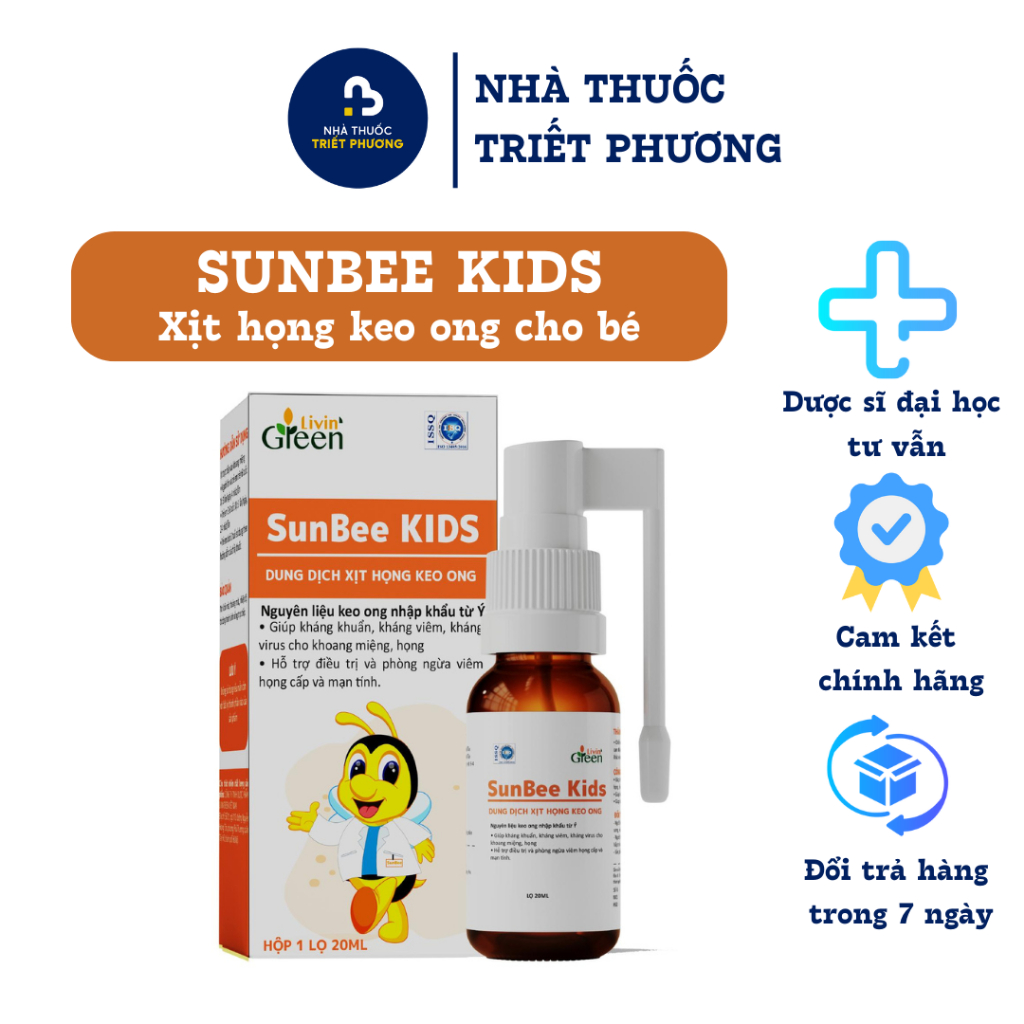 Xịt họng thảo dược Sunbee Kids - Dung dịch xịt họng keo ong - Hộp 20ml