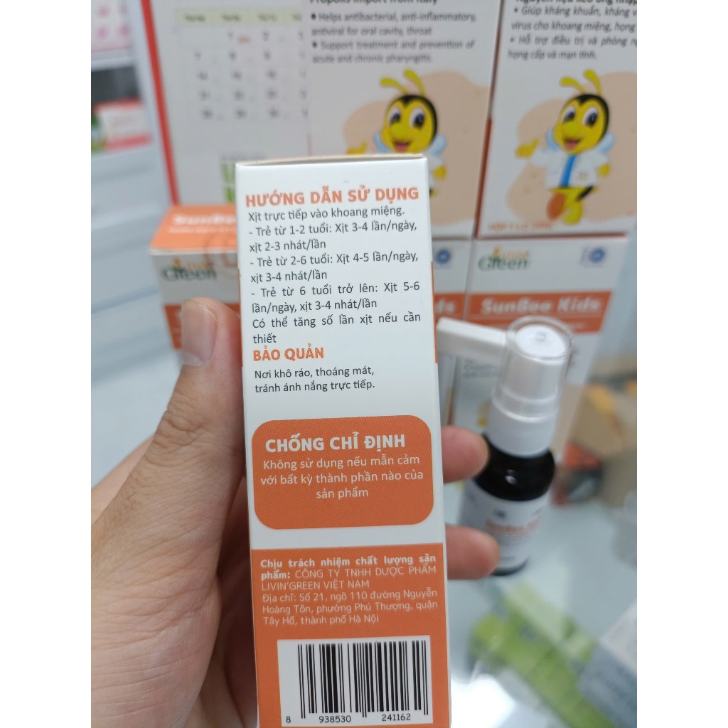 Xịt họng thảo dược Sunbee Kids - Dung dịch xịt họng keo ong - Hộp 20ml