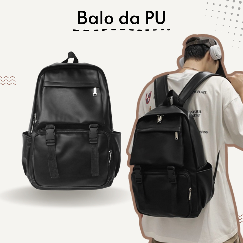 Balo Đi Học Da PU Chống Nước Balo Laptop 15.6 Inch Unisex Nam Nữ Size Lớn 42x30 Nhiều Ngăn BL047