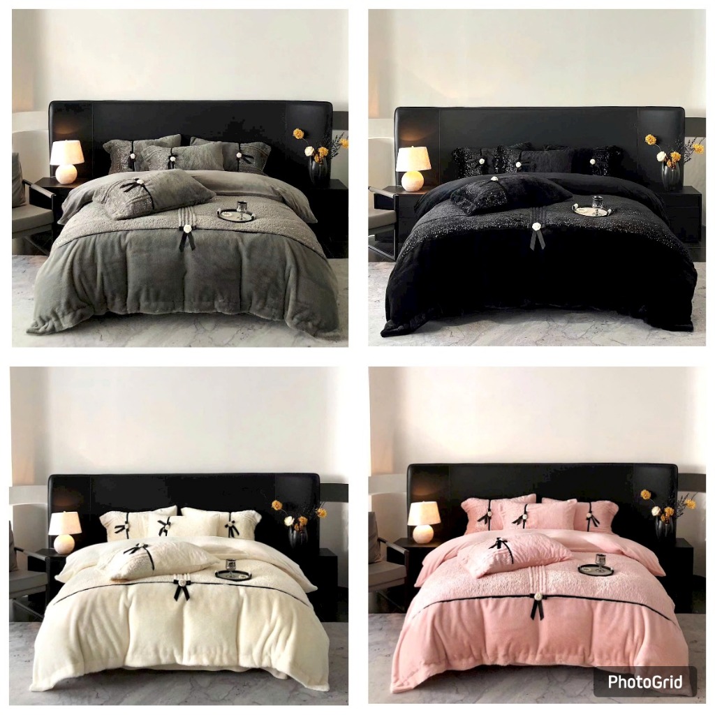 Bộ chăn ga nỉ nhung lông cáo coco chanel