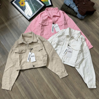 TIENSTYLE _ Áo Khoác Jean Nữ Nắp Túi Cổ Bẻ Phom Lửng Tay rộng cánh dơi,Áo bò tay rộng trơn màu