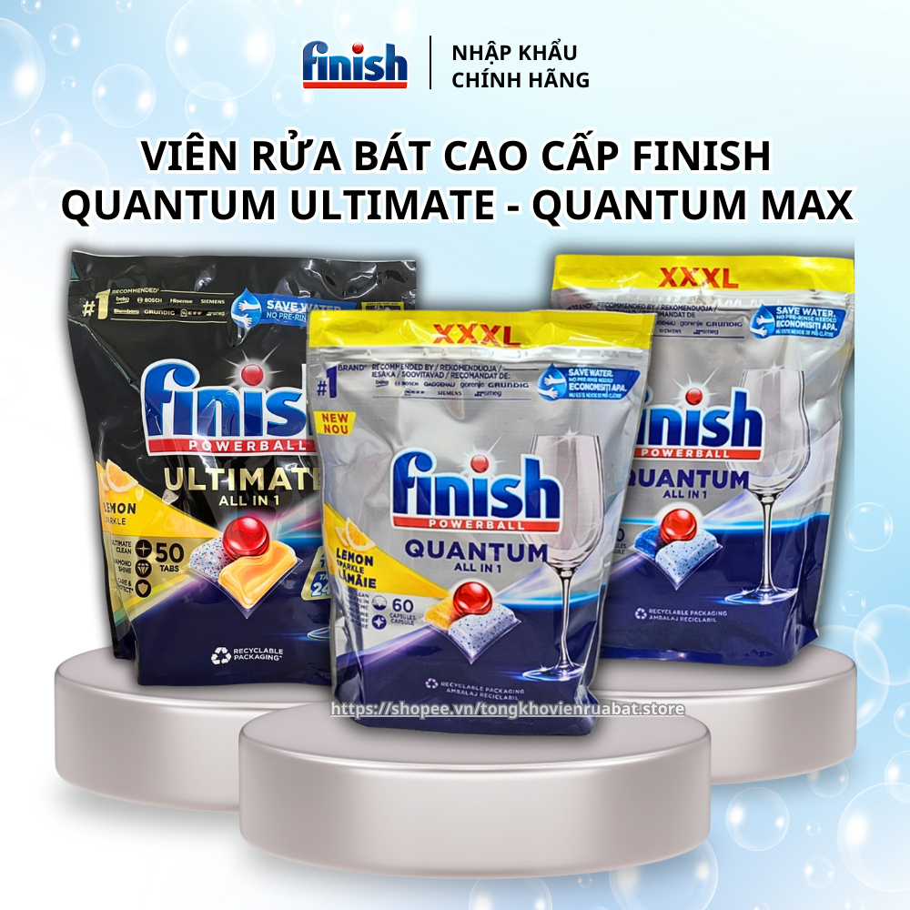 Viên rửa bát Finish Quantum All in one 60 viên không mùi loại cao cấp dùng cho máy rửa bát