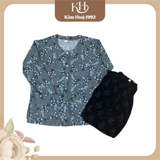 Set bộ quần áo bà già gồm áo siêu + quần nhung đen dập hoa đủ size