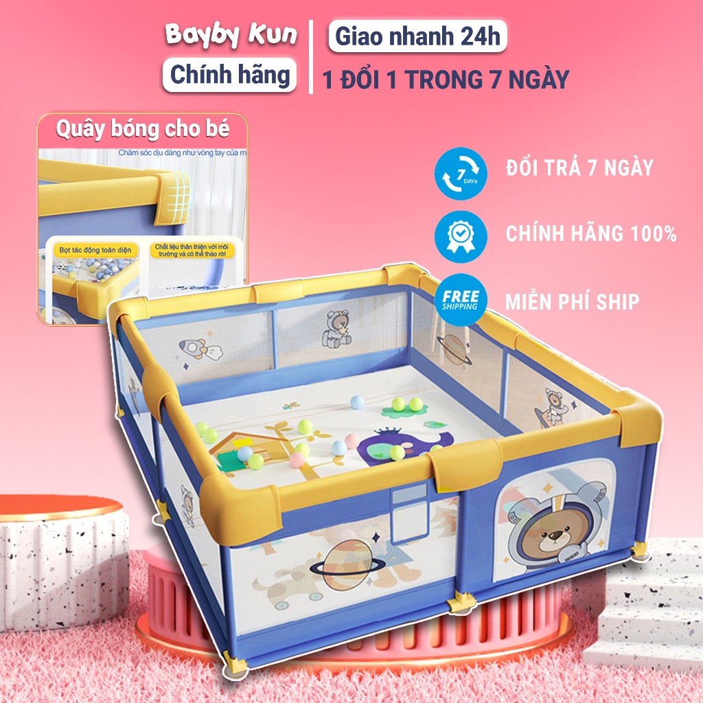 Nhà bóng cho bé BabyKun khung kim loại inox chắc chắn an toàn cho bé có 8 chân hút cao cấp