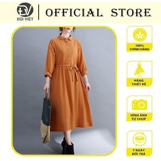 Đầm Sơ Mi Dài Tay Màu Trơn Thanh Lịch Dành Cho Nữ, Đầm Sơ Mi Thắt Eo Chất Linen Mặc Mùa Thu Đông