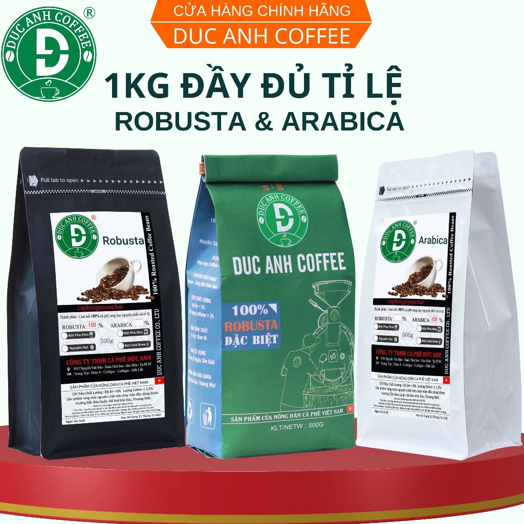 1kg cà phê rang mộc tất cả các tùy chọn Robusta và Arabica - Nguyên chất xay dùng pha phin, cafe hạt pha máy, D COFFEE