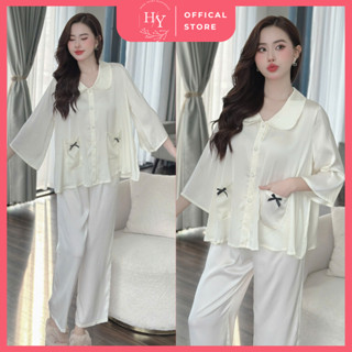 Đồ Ngủ Pijama Lụa HEUN YOUNG Bộ Đồ Pijama Cổ Sen Tay Lửng Quần Dài Lụa Latin Mềm Mịn Cao Cấp 45-68kg