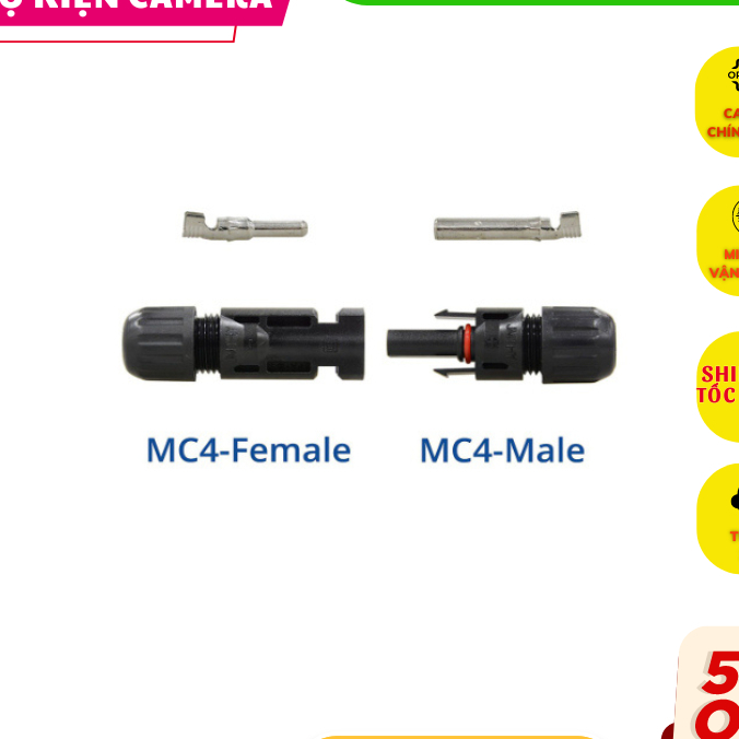 Jack nối pin mặt trời MC4 VH, jack kết nối MC4 cút nối chuyên dụng cho cáp năng lượng mặt trời chống