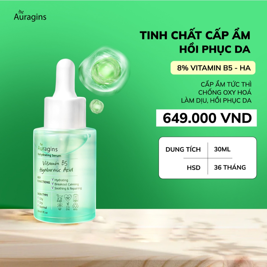 Tinh Chất The Auragins Vitamin B5 Hyaluronic Acid Rehydrating Serum 30ml